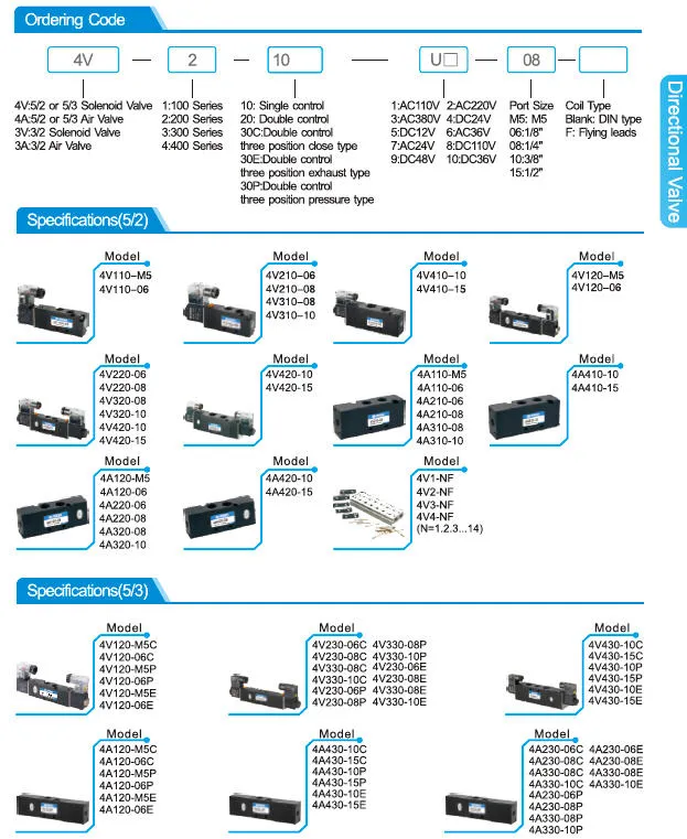 4V Series Pneumatic Directional Solenoid Valve 4V420