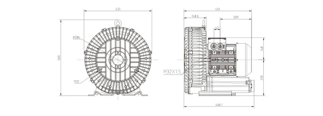 Dereike 4kw 3AC Regenerative Turbine Blower Industrial Air Blower