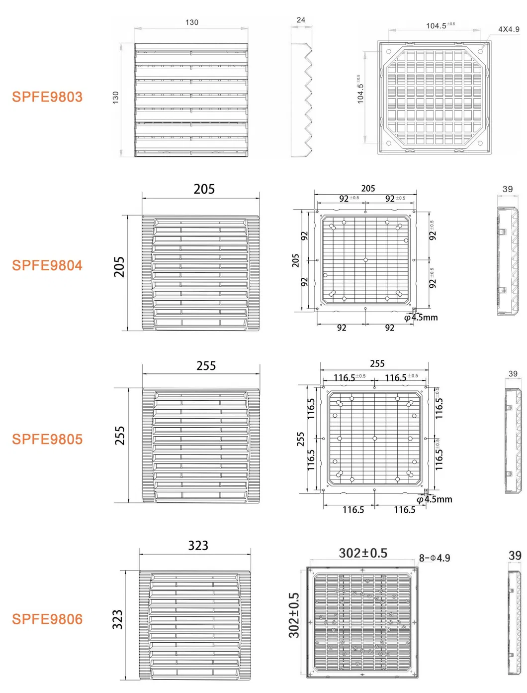 Plastic Fan Filter Spfe Series 9804 for 4/6 Inch Panel Fan