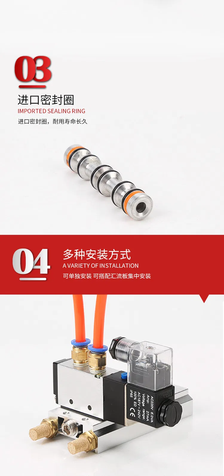 Two-Position Five-Way Pneumatic Solenoid Valve 4V110-06